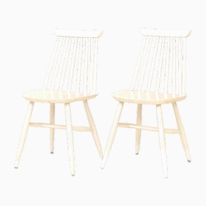 White Painted Wooden Pinstolar Chairs, 1960s, Set of 2