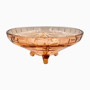 Czech Art Deco Fruit Bowl in Rose Pink Glass from Stolzle, 1930s