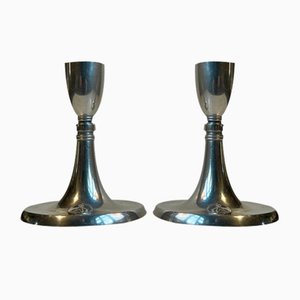 Art Deco Pewter Candlesticks by Just Andersen, 1940s, Set of 2