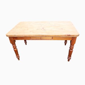 Country Thick Top Pine Table with Drawer, 1960s