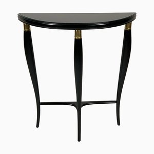 Mid-Century Italian Black Laquered Console Table in Glass & Brass, 1950s