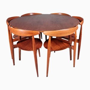 Beech & Teak Heart Dining Table & Chairs by Hans J. Wegner for for Fritz Hansen, Denmark, 1950s