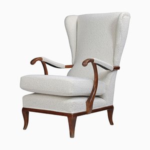 Wingback Armchair in Bouclé Fabric attributed to Paolo Buffa, Italy, 1940s