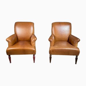 Englische Vintage Stühle aus Leder, 2er Set