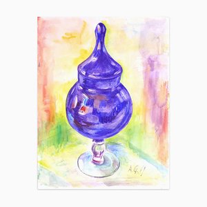 Armin Guther, Violet Chocolate Vase, Watercolor, 1969