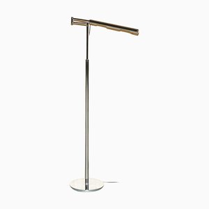 Height Adjustable Bankers Floor Lamp with Articulated Arm in Chrome
