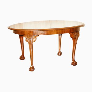 English Dining Table in Hand Carved Walnut with Claw & Ball Feet, 1920s
