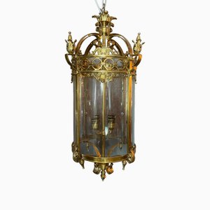Large French Empire Style Lantern in Brass and Glass