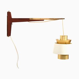 Teak and Brass Wall Lamp by Jørn Utzon for Nordisk Solar, 1960s