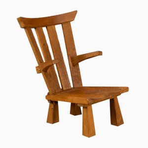 Brutalist Solid Oak Lounge Chair, 1970s