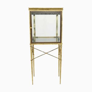 Mueble bar francés de hierro dorado con espejo y latón, años 20