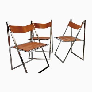Folding Chairs in Leather from Fontoni & Geraci for Lübke, Set of 4
