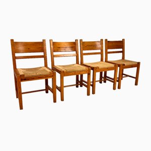 Mid-Century Scandinavian Pine and Papercord Dining Chairs, 1960s, Set of 4