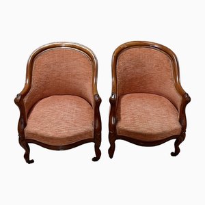 Set of Napoleon III Upholstered Mahogany Armchairs, 1850s