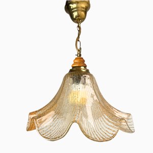 Murano Textured Glass Tulip-Handkerchief Wave Pendant Lamp, Italy, 1970s