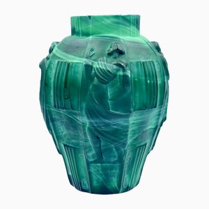 Art Deco Malachite Glass Vase attributed to Artur Pleva for Curt Schlevogt, 1930s