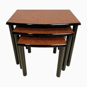 Art Deco Nesting Tables in Black Lacquered Wood and Burl Italy, 1970s, Set of 3