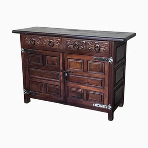 19th Century Spanish Carved Walnut Tuscan Credenza or Buffet with Two Drawers, 1880s