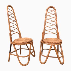 Stühle aus Bambus & Korbgeflecht, Italien, 1960er, 2er Set
