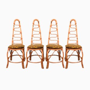 Garden Chairs in Bamboo and Wicker, Italy, 1960s, Set of 4
