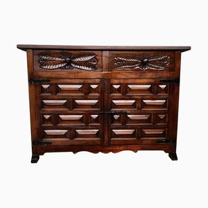 19th Catalan Baroque Carved Walnut Tuscan Credenza or Buffet, Spain, 1880s