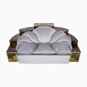 Oxidized Brass Velvet Sofa Bed by Isabelle Richard Faure, 1970s