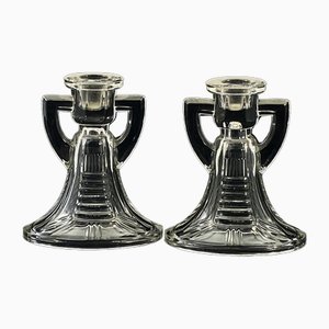 Clear Victoria Candleholders from Val Saint Lambert, 1930s, Set of 2