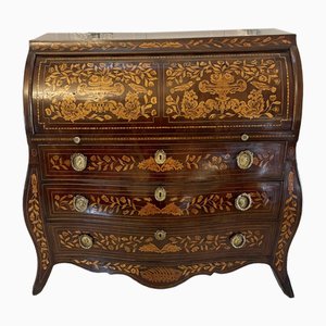Antique 18th Century Mahogany Floral Marquetry Inlaid Cylinder Bureau, 1780s