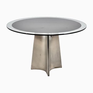 Round Dining Table in Steel & Glass by Luigi Saccardo for Maison Jansen, 1970s