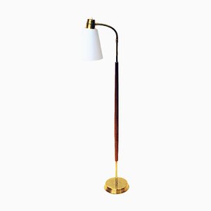 Lampadaire Vintage en Teck et Laiton par Borèns, Borås - Suède, 1950s