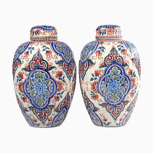 Dutch Polychrome Earthenware Delft Vases, 1980s, Set of 2