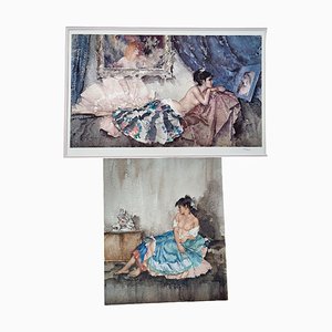 William Russell Flint, Cecelia Contemplating Europa, Color Prints, Set of 2