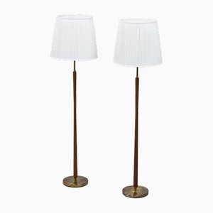 Swedish Modern Floor Lamps in Teak & Brass from Asea, 1950s, Set of 2