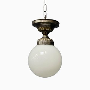 Opaline Glass Ceiling Lamp with Brass Fixture