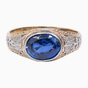 Vintage 9k Gold Ring with Synthetic Sapphire, 1970s