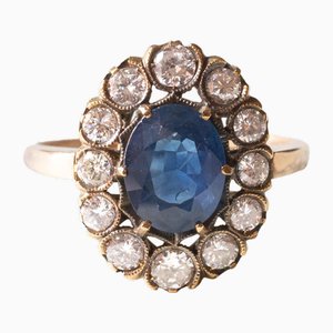 Vintage 18 Karat Gold Saphir & Diamant Ring, 1970er