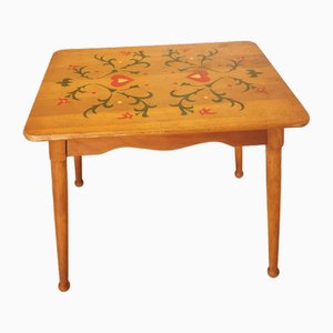 Wooden Coffee Table with Painted Flowers, 1970s