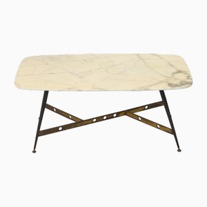 Coffee Table with Marble Top and Brass Base, 1950s