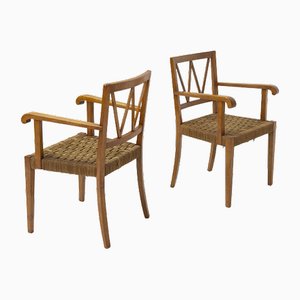 Armchairs in Walnut and Rope by Paolo Buffa, 1950, Set of 2
