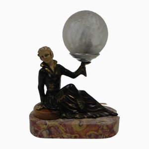 Art Deco Desk Lamp with Woman and Globe, 1920s