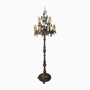 Lampadaire Fleur en Bronze et Cristal, Italie, 1950s