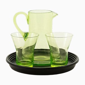 Libel Water Jug with 2 Matching Glasses on Tray by W.J. Rozendaal, 1930s, Set of 4