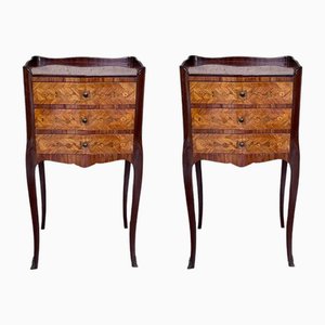 French Nightstands in Walnut with Drawers, 1940s, Set of 2