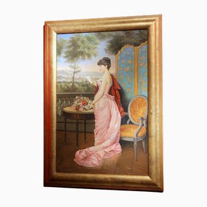 Retrato de dama italiana con paisaje florentino, 1890, óleo sobre lienzo, enmarcado