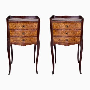 French Nightstands in Walnut with Drawers, 1940s, Set of 2