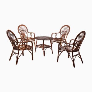 Rattan and Bamboo Garden Table & Chairs, Italy, 1960s, Set of 5
