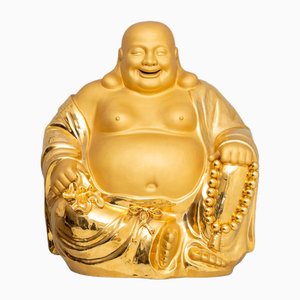 Buda sonriente dorado de porcelana, siglo XX