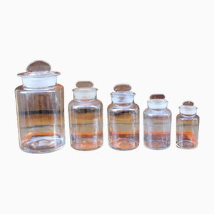 Set da farmacia in vetro soffiato, Italia, fine XIX secolo, 1900, set di 5