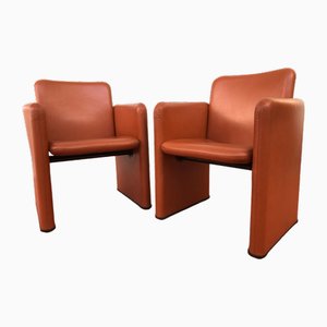 Leather Office Armchairs, Italy, 1980s, Set of 2