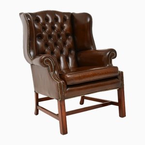 Antique Georgian Leather Wing Back Armchair, 1950s